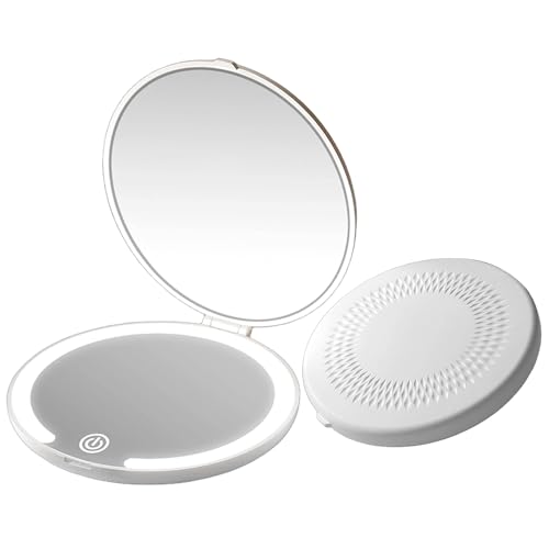 Compact Mirror with LED Light Aiiyugo Lighted Travel Makeup Mirror with 5X Magnifying Double Sided Dimmable Portable Pocket for Handbag and Pocket USB Charging(White)