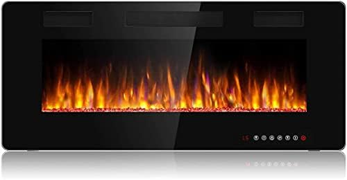 BOSSIN 42 inch Ultra-Thin Silence Linear Electric Fireplace, Recessed Wall Mounted Fireplace, Fit for 2 x 4 and 2 x 6 Stud, 12 Adjustable Flame Color & Speed,Touch Screen Remote Control with 8h Timer