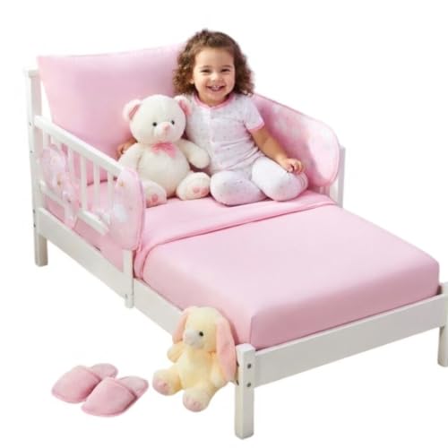 Image of EVERYDAY KIDS 4 Piece Toddler Bedding Set - Includes Comforter, Flat Sheet, Fitted Sheet and Reversible Pillowcase - Solid Pink