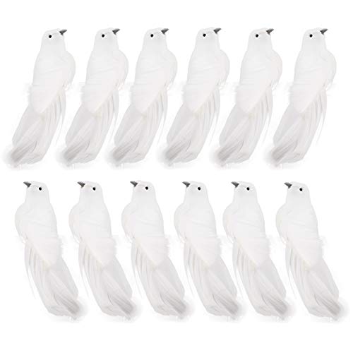 Firlar 12 Pcs Artificial Birds Christmas Birds Decoration, Artificial White Doves Craft Birds Fake Birds Feather Foam Pigeons with Clips for Wedding Decoration Party Accessories