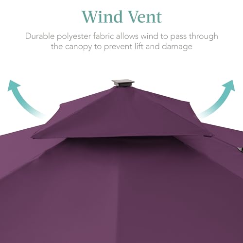 Best Choice Products 10x10ft Cantilever Patio Umbrella w/Base Included, Solar LED Lights 360 Rotation Large Offset Hanging Outdoor Shade for Deck Pool Backyard w/Stand – Amethyst Purple