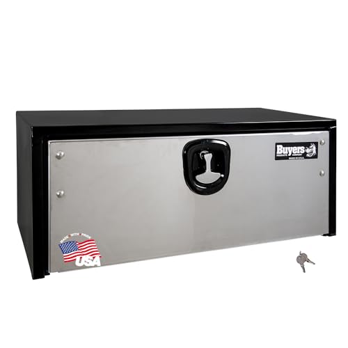 Image of Buyers Products 1703700 Black Steel Underbody Truck Box With Silver Polished Stainless Steel Door, 14 x 16 x 24 Inch, Made In The USA, Truck Tool Box Organizer With Storage, Job Box For Work Truck