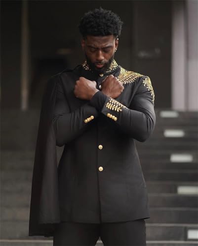 African 3 Piece Suit for Men Embroidered Tuxedo Set Slim Fit Prom Graduation Party Jacket Pants with Detachable Cape4
