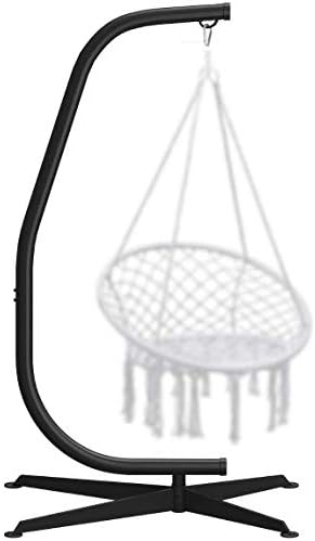 Hammock Chair C-Stand Hanging Swing Stand, Durable Metal C Shape Frame Hammock Chair Stand w/Heavy Duty Solid Steel Construction & Crisscross X-Shape Base, Hanging Hammock Chairs for Indoor Outdoor