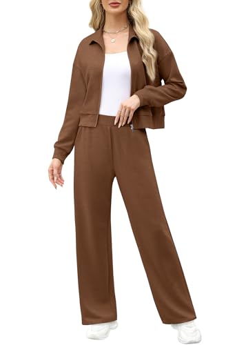 Image of XIEERDUO Lounge Sets for Women 2025 Sweatsuit 2 Piece Outfits Sweatshirt Wide Leg Sweatpant Tracksuit Matching Set