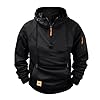 Mens Zip Up Hoodie Cargo Quarter Zip Pullover Vintage Workout Running Hoodies with Pockets Tactical Sweatshirts Black