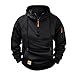 Mens Zip Up Hoodie Cargo Quarter Zip Pullover Vintage Workout Running Hoodies with Pockets Tactical Sweatshirts Black