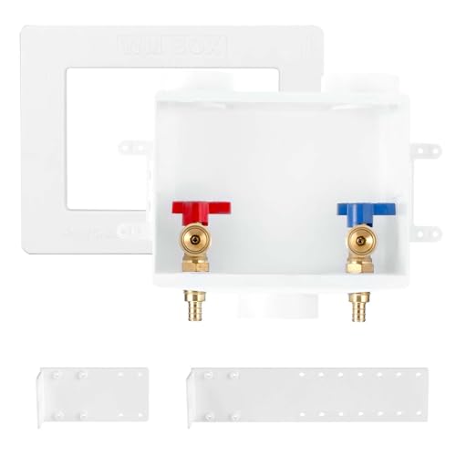 SECKWHALE Premium Washing Machine Outlet Box with Center Drain, 1/2-Inch Pex Crimp x 3/4-Inch MHT Connection, Laundry Washer Valve Outlet Box with Clear Text...