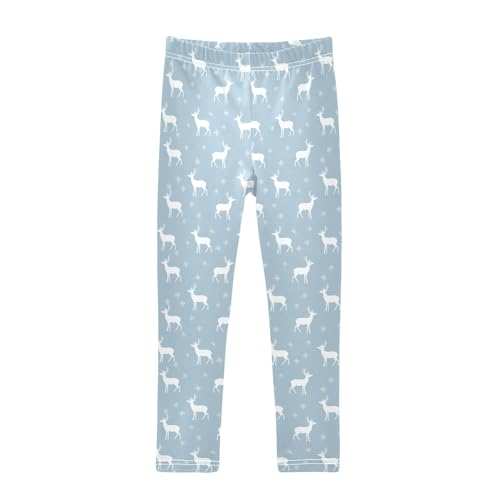 Reindeers Snowflake Pattern Girls Leggings Kids Yoga Pants Athletic Tights Pants 4-10 Years
