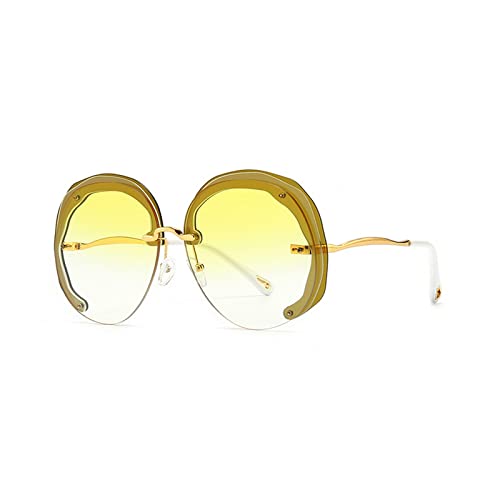 Unique Oversized Rimless Round Women Sunglasses Fashion Clear Ocean Gradient Lens Shades UV400 Trending Men Sun Glasses