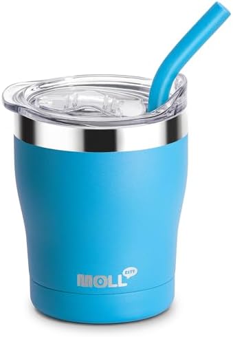 Kids Cup with Straws and Lids- 9 oz Stainless Steel Double Wall Insulated Tumbler for Kids Spill Proof Smoothie Cup, BPA Free(Sky Blue)