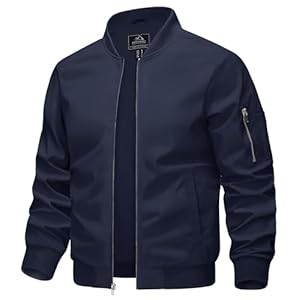 Herren Leichte Dünne Bomberjacke mit Ärmeltasche Blouson Jacke Übergangsjacke Stehkragen US Fliegerjacke mit Innentasche