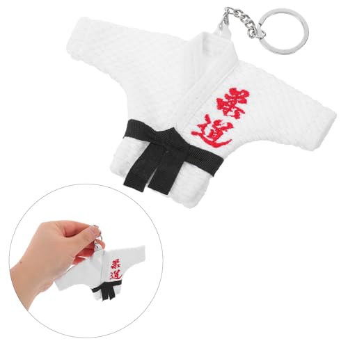 Porte-clés de tenue de judo bleu compact avec broderie dorée