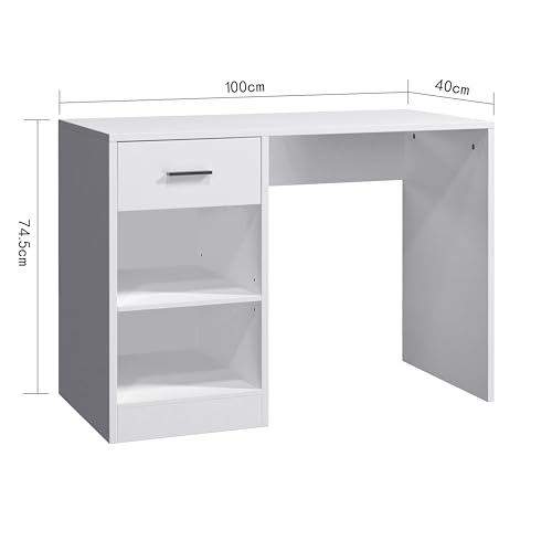 Panana Computer Desk, Office Work Desk, Laptop Table with 1 Drawer 2 Shelves,Modern Simple Style Desks for Bedroom, Home, Office (White)