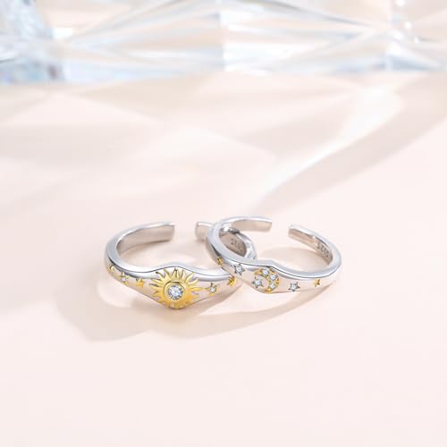 Cuoka Sun Moon Couple Rings 925 Sterling Silver Sun and Moon Couple Promise Matching Rings Set,Fashion Celestial Engagement Ring Jewelry for Him and Her2