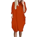 Firzero Womens Oversized Tunic Dress Plus Size Summer Shirts Dress 2024 Casual Baggy Vacation Midi Dress Pullover Tops with Pockets, Medium, 03-orange