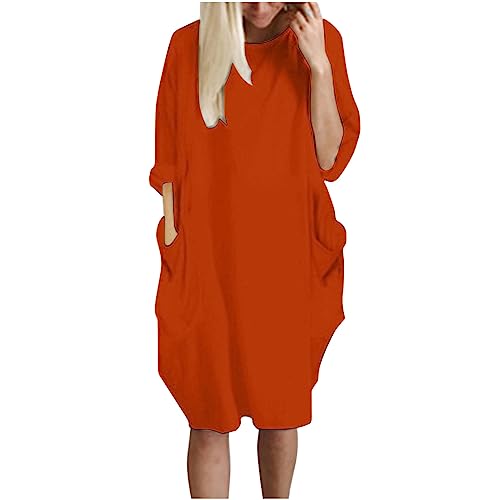 Firzero Womens Oversized Tunic Dress Plus Size Summer Shirts Dress 2024 Casual Baggy Vacation Midi Dress Pullover Tops with Pockets, Medium, 03-orange