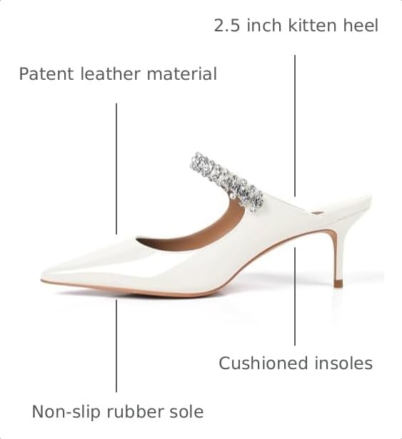 Image of XINIUNIU Heeled Mules for Women Rhinestone Heels Pointed Toe Slip On 2.5 Inch Kitten Stiletto Closed Toe Sandals Dress Wedding Pump Shoes