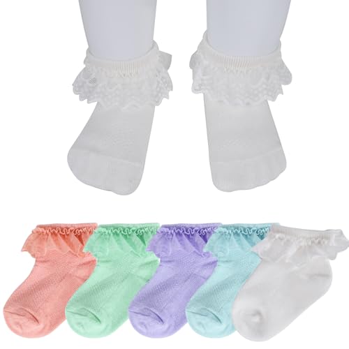 Image of SHUIMUHUABEN Newborn Socks Girl Baby Girl Lace Infant Little Girls Pack of 3/5