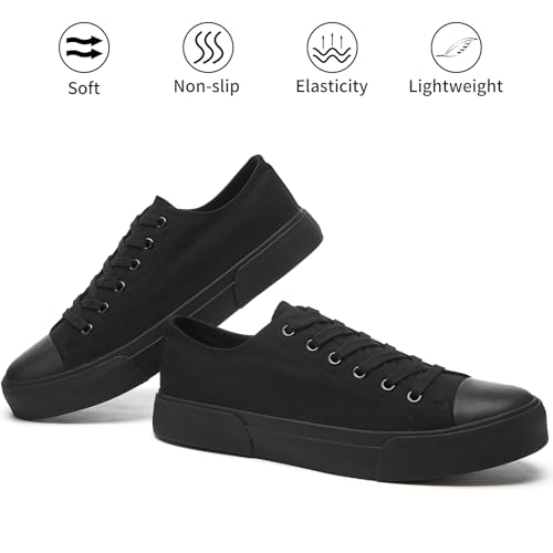 Image of yageyan Men Canvas Low top Shoes Classic Casual Sneakers Black and White Fashion Shoes