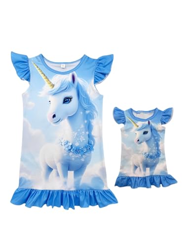 Bow Dream Girl Dress and Matching American Girl Doll Clothes for Girls Blue Cute Size 130