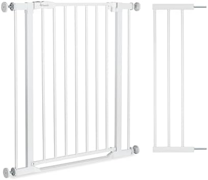 hauck Türschutzgitter mit 21 cm Verlängerung, flacher Einstieg, White | Verstellbare Breite von 96 bis 101 cm dank Stellschrauben, Absperrgitter ohne Bohren, Einhand Öffnung, Indoo