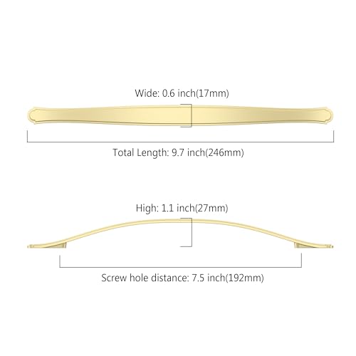 Image of Asidrama 10 Pack 7.5 Inch(192mm) Brushed Brass Cabinet Pulls: Classic Kitchen Cabinet Hardware for Cupboard Drawer Pulls