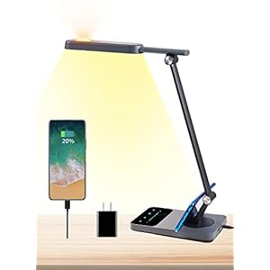 TRONTORE Lampe de bureau, lampe tactile LED, Veilleuse Plus, port de charge USB,5 Modes de Couleur 6 Niveaux de Luminosité, contrôle tactile sensible, port de charge, agréable pour les yeux