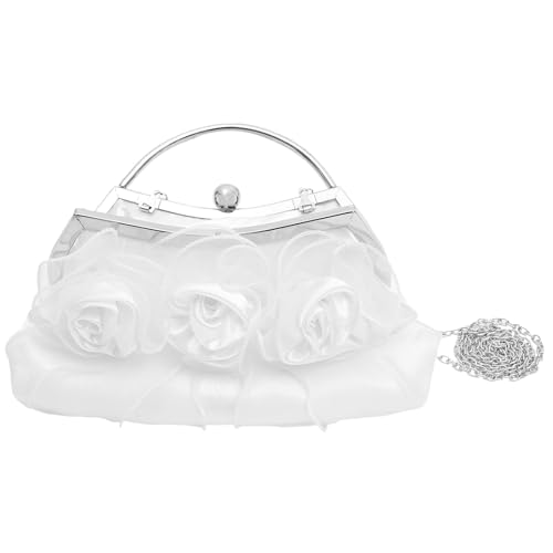 Pochette de soirée en satin blanc ornée d'une rose couture pour banquet