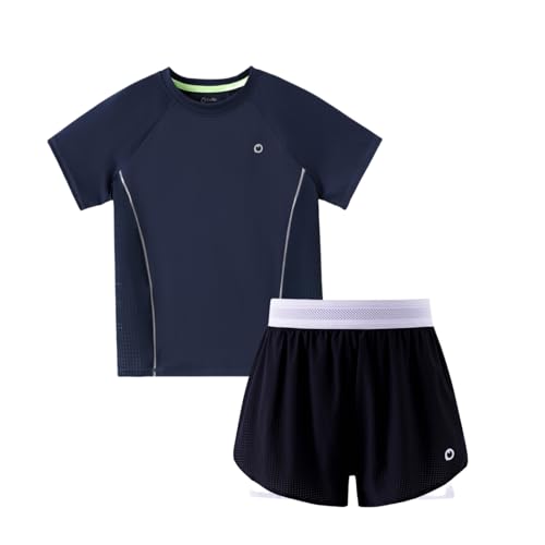 PATPAT Girls Sports Set, Kids T-Shirt (One Piece) with Quick-Dry & Instant-Cooling, Girls 2-in-1 Shorts, Size US12/L