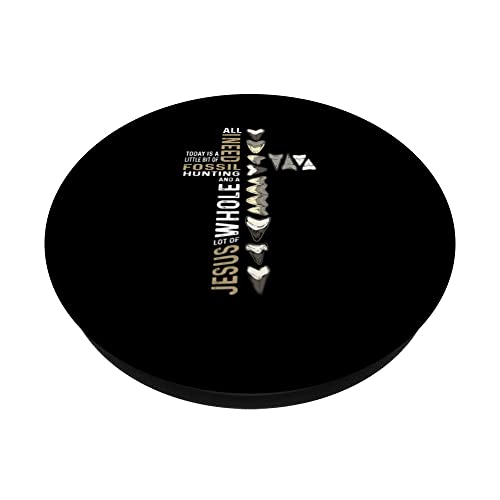 Jesus And Fossil Hunting. Megalodon Fossil Tooth Hunter PopSockets Swappable PopGrip, Black - Image 2