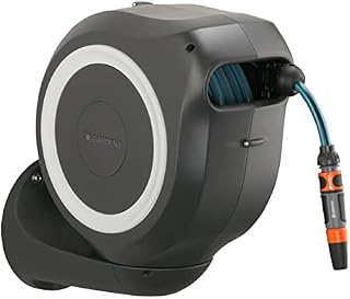 Gardena Wall-Mounted Hose Box RollUp M 20 m: Flexible watering for medium-sized gardens, swivel hose reel, with wall bracket, system parts and nozzle, including 20 m hose (18612-20)