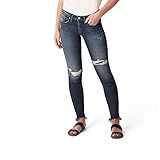 Silver Jeans Co. Women's Suki Mid Rise Skinny Jeans, Destroyed Dark Rinse, 25W x 29L