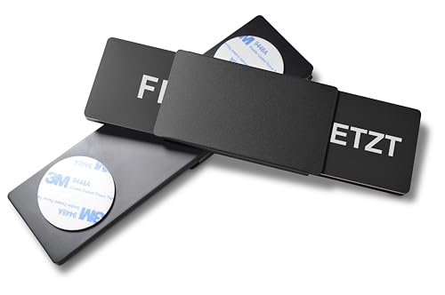 SynMe Frei/Besetzt-Schild Style: Elegant in schwarz - 175x50mm - Design Made in Germany - Gravierter Text - Rahmenloses Schild mit Metallschieber - 2 Klebepads der renommierten Marke 3M Germany