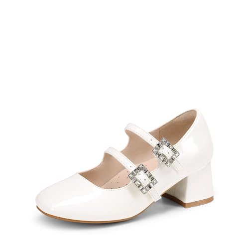 DREAM PAIRS Girls Dress Shoes Mary Jane Double Straps High Heel Easter Wedding Party Church Princess Communion Pumps for Little/Big Kids,Size 13 Little Kid,White,KKUMPU2503 - image 1