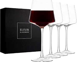 Modern Red Wine Glasses Set of 4  Hand Blown Crystal Wine Glasses  Tall Long Stem Wine Glasses  Unique Large Wine Glasses with Stem For Cabernet, Pinot Noir, Burgundy, Bordeaux  22oz Clear