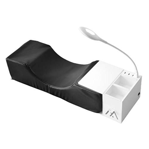 Abbraccia Eyelash Extension Neck Pillow and Lash Bed for Eyelash Extensions with Blue Lights, Relieves Neck Fatigue, 3D Support, Curve Fit - Black PU Leather