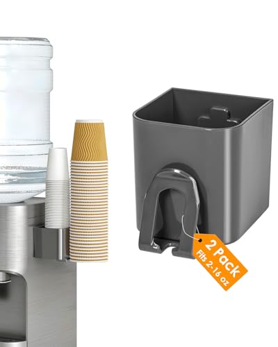 TINGSHU 2 Pack Cup Dispenser 2 Seats | Fits 2-16 oz Paper/Plastic Cups, Magnetic & Adhesive Mount, Water Dispenser Cup Holder for Water Cooler, Coffee Station, Office, Bathroom & Wall