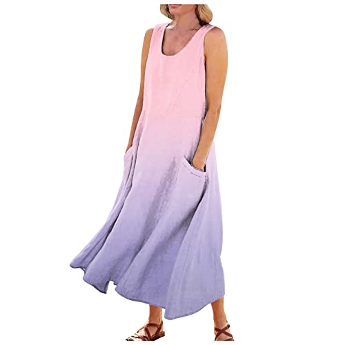 Plus Size Cotton Linen Summer Dresses for Curvy Women 2025 Sleeveless Maxi Vacation Beach Sundresses with Pockets