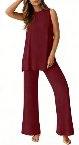 Image of PrinStory Womens Pajamas Sets 2 Piece Soft Pjs for Women Sleeveless Pajama Set Summer Loungewear with Pockets