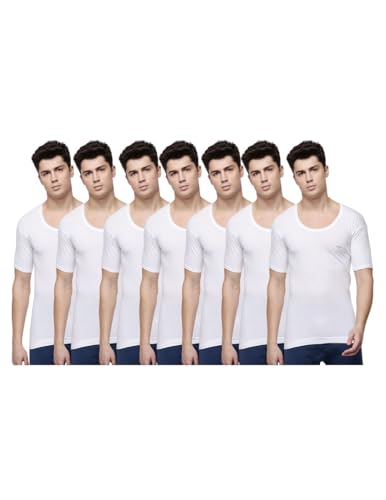 Image of Dollar Lehar Men Combed Cotton Round Neck with Sleeve Vest -White
