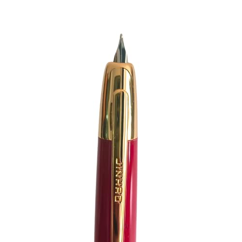 Image of GOLD LEAF Jinhao 20 Press Retractable Fountain Pen - Fine Nib with Converter - Plastic Body & Metal Clip - Multiple Colors - Smooth Writing Pen (No Ink Included) (Red (Gold Clip))