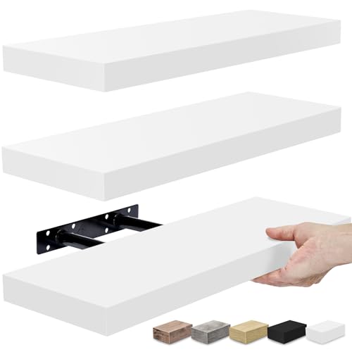 Sorbus Floating Shelves for Wall - Set of 3 White Wood...