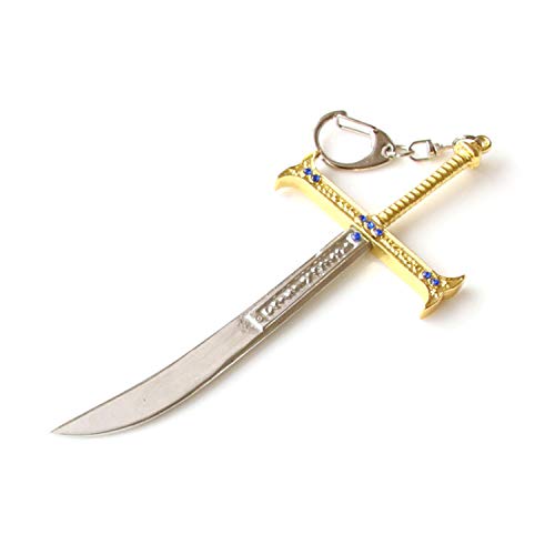ZOA Anime One Piece Keychain Pendant Dracule Mihawk Sword Cosplay Accessories for Men Women (Gold)