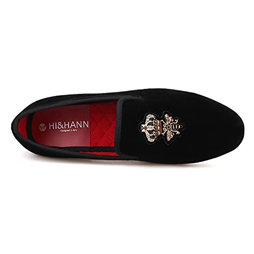 HI&HANN Bees Indian Silk Embroidery Men's Velvet Loafer Shoes Slip-on Loafer Round Toes Smoking Slipper3
