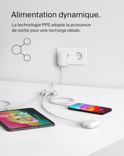 Belkin BoostCharge Chargeur USB Double Port (42 W, USB-C, USB-A, Chargeur Rapide iPhone 16, 16 Plus, 16 Pro, 16 Pro Max, 15, 14, 13, Samsung Galaxy S24, S23, Plus, Ultra, iPad, AirPods, etc., Blanc)
