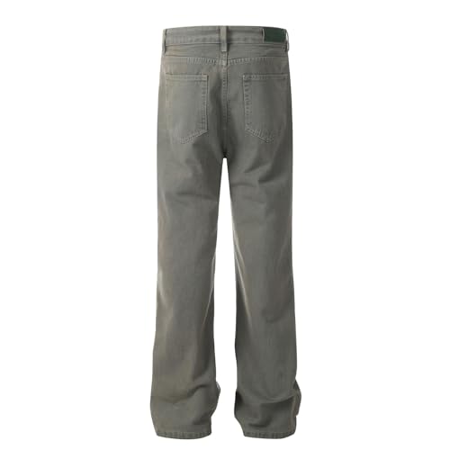 Jeans Pants Trousers Denim Street Trendy Retro Wear and Tear Hole Wash Niche Gray Green Straight Commuter for Men2