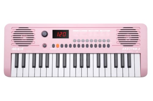 Image of Akkord 37 Keys Music Keyboard - Red Edition | 20 Rhythms, 10 Tones & 10 Demos, LED Display, Portable Beginner Piano Compatible | Kids, Beginner Keyboard with USB-C Cable (Without Adapter and MIDI)