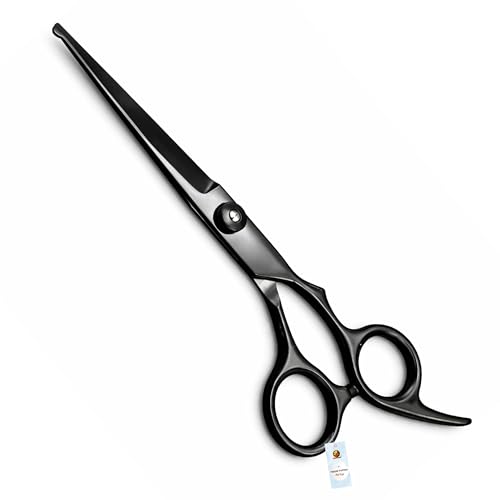 Image of Foodie Puppies Professional Straight (Black) Dog Grooming Scissors - Stainless Steel Pet Hair Cutting Shears with Finger Rest & Ergonomic Grip for Dogs & Cats, Precision Trimming Home Use Kit