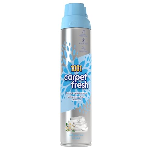 1001 Carpet Fresh Soft Jasmine & Fresh Linen Fragrance – Quick drying, For use On Carpet Rug Upholstery Freshening Foam Pet Odour Remover, 300ml Aerosol Spray Can